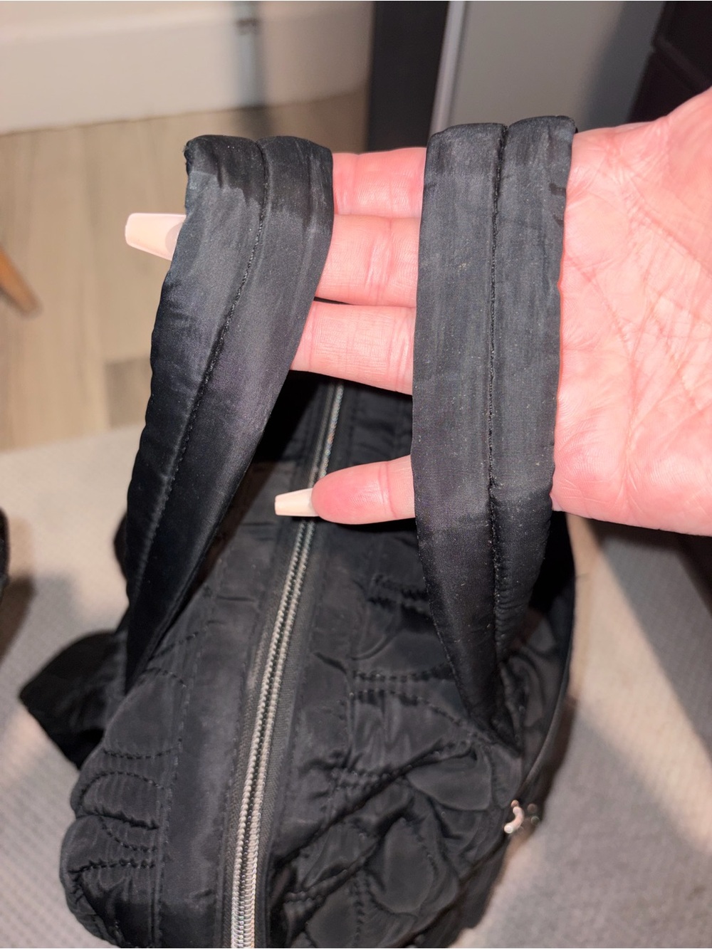 Black Quilted Nylon Backpack with Leopard Lining - Picture 2 of 9